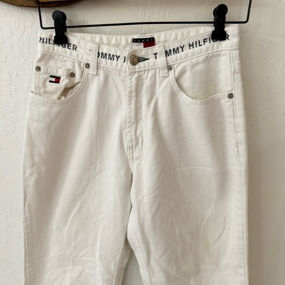 Vintage White Tommy Hilfiger High Rise Stamped Logo Waist Band Size 6 - Picture 14 of 14
